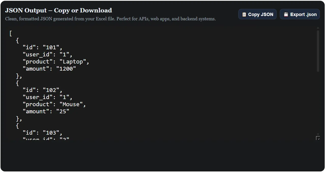 JSON Output Example